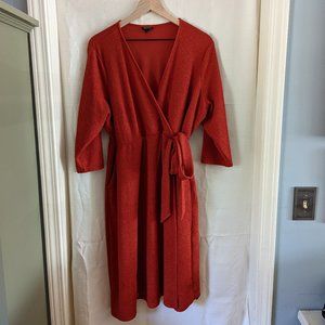 Red Faux-Wrap Dress